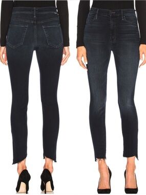 Mother Denim The Stunner Zip Two Step Fray Last Call Dark Blue Wash